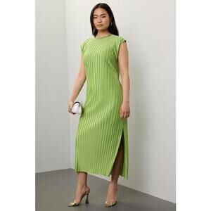 Atlein x RTR Green Plissé Midi Dress Size S with Fabric Pull